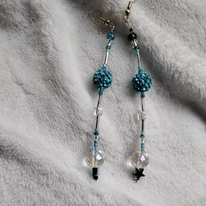 Hand Crafted Teal and Silver Star Earrings